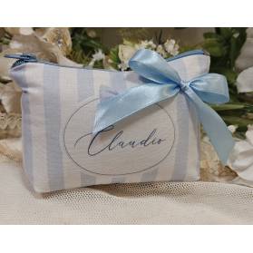 POCHETTE CON CERNIERA A RIGHE CON NOME E CONFETTI