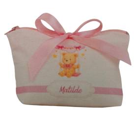 POCHETTE CON CERNIERA ORSETTO CON NOME E CONFETTI
