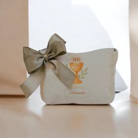 BUSTINA CON CERNIERA PRIMA COMUNIONE CON IL NOME CON CONFETTI