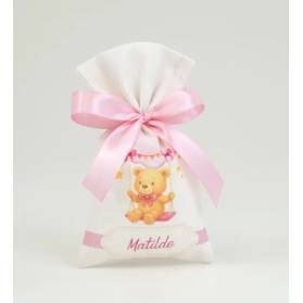 SACCHETTO NASCITA ORSETTO CON IL NOME E CONFETTI