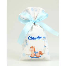 SACCHETTO NASCITA CAVALLINO CON IL NOME E CONFETTI
