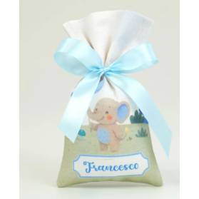 SACCHETTO NASCITA ELEFANTE CON IL NOME E CONFETTI