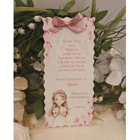 SEGNALIBRO PRIMA COMUNIONE FIORI ROSA