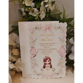 INVITO PRIMA COMUNIONE FIORI ROSA