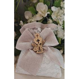 SACCHETTO COMUNIONE CON CALICE DI LEGNO E CONFETTI