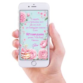 INVITO DIGITALE 80 ANNI DONNA ROSE ROSA