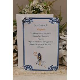 INVITO SANTA CRESIMA RAGAZZO CORNICE BLU