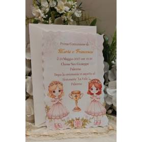 INVITO PRIMA COMUNIONE GEMELLE CON BUSTA
