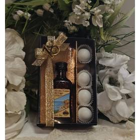 BOMBONIERA 18 ANNI LIQUORE MIGNON BOX VETRINA ORO E NERO