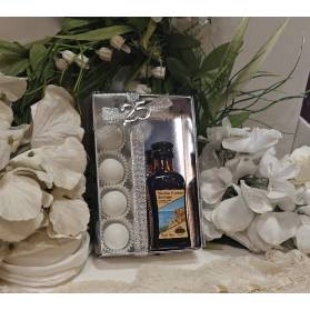BOMBONIERA NOZZE D'ARGENTO CON LIQUORE MIGNON BOX VETRINA ARGENTO