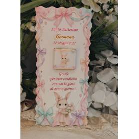 SEGNAPOSTO BATTESIMO CONIGLIETTA CON CIOCCOLATINO