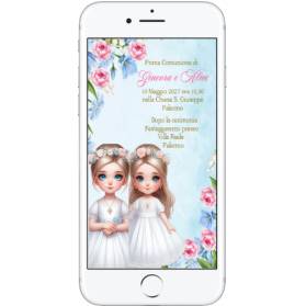 INVITO DIGITALE PRIMA COMUNIONE GEMELLE PRONTO IN 6 ORE