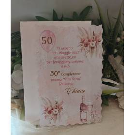 INVITO 50 ANNI DONNA CON BUSTA PAMPAS