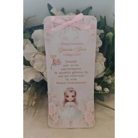SEGNALIBRO PRIMA COMUNIONE FIORI ROSA