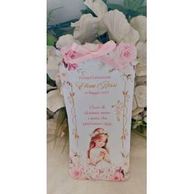 SEGNALIBRO PRIMA COMUNIONE FIORI ROSA