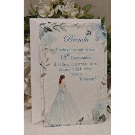 INVITO 18 ANNI CON BUSTA RAGAZZA CON ANGOLI PIZZO TRAFORATO
