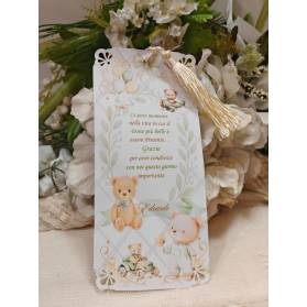 SEGNAPOSTO BATTESIMO ORSETTO VERDE SALVIA CON NAPPINA
