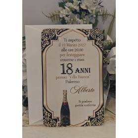 INVITO 18 ANNI CON BUSTA RAGAZZO NERO E ORO