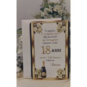 INVITO 18 ANNI CON BUSTA RAGAZZO NERO E ORO