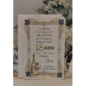 INVITO 18 ANNI CON BUSTA RAGAZZO NERO E ORO