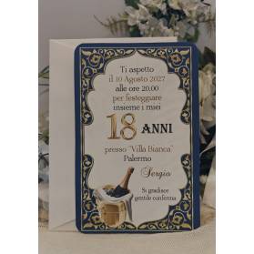 INVITO 18 ANNI CON BUSTA RAGAZZO ORO E BLU