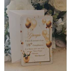 INVITO 18 ANNI CON BUSTA RAGAZZO BIANCO E ORO