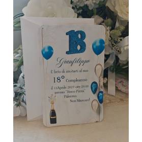 INVITO 18 ANNI CON BUSTA RAGAZZO BIANCO E AZZURRO