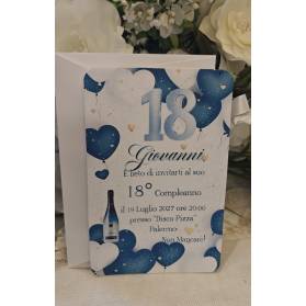 INVITO 18 ANNI CON BUSTA RAGAZZO BLU E BIANCO