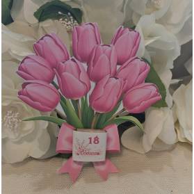 SEGNAPOSTO 18 ANNI TULIPANI CON CIOCCOLATINO PERASONALIZZATO