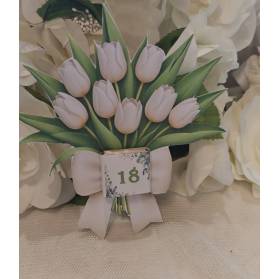 SEGNAPOSTO 18 ANNI TULIPANI CON CIOCCOLATINO PERASONALIZZATO