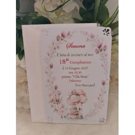 INVITO 18 ANNI CON BUSTA RAGAZZA CON ANGOLI PIZZO TRAFORATO