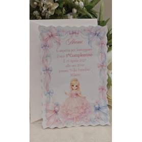 INVITO COMPLEANNO BAMBINA PRINCIPESSA CON BUSTA ANGOLI SMERLATI