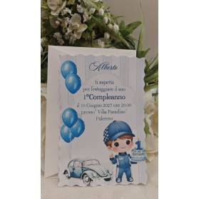 INVITO COMPLEANNO BAMBINO CON BUSTA ANGOLI SMERLATI