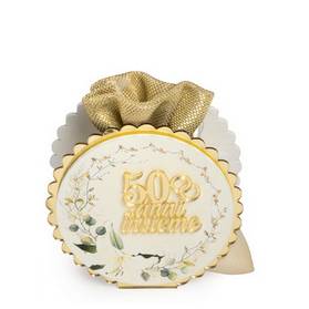 SCATOLA LEGNO E STOFFA NOZZE D'ORO CON CONFETTI