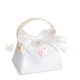 BORSETTA BIANCA CON CIONDOLO ROSA CON CONFETTI