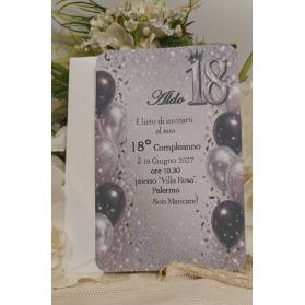 INVITO 18 ANNI CON BUSTA RAGAZZO ARGENTO E NERO