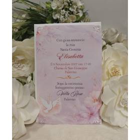 INVITO SANTA CRESIMA GLICINE CON ANGOLI PIZZO