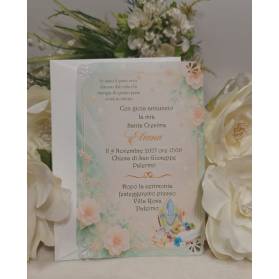 INVITO SANTA CRESIMA TIFFANY E ROSA CON ANGOLI PIZZO