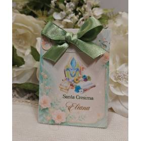 SCATOLINA CRESIMA CON IL NOME CON ANGOLI PIZZO CON CONFETTI