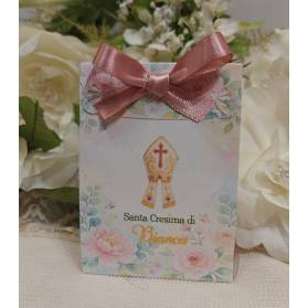 SCATOLINA CRESIMA CON IL NOME CON ANGOLI PIZZO CON CONFETTI