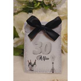 SCATOLINA COMPLEANNO 30 ANNI CON CONFETTI ARGENTO E NERO