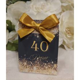SCATOLINA COMPLEANNO 40 ANNI CON CONFETTI ORO E NERO