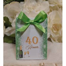 SCATOLINA COMPLEANNO 40 ANNI CON CONFETTI BIANCA E VERDE