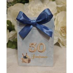SCATOLINA COMPLEANNO 30 ANNI AZZURRA CON CONFETTI