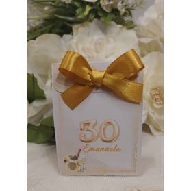 SCATOLINA COMPLEANNO 30 ANNI BIANCA E ORO CON CONFETTI