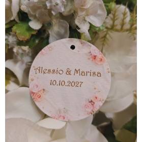 TAG MATRIMONIO CON FIORI ROSA PESCA