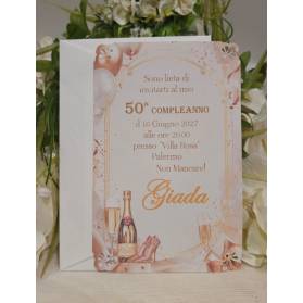 INVITO 50 ANNI DONNA CON ANGOLI PIZZO