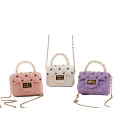 BOMBONIERA BORSETTA STRASS E PERLE IN PVC CON CONFETTI