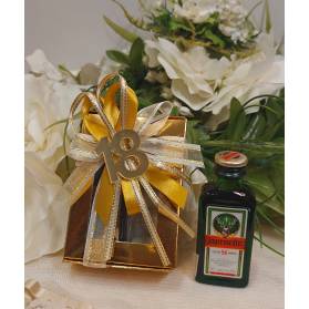 BOMBONIERA 18 ANNI LIQUORE MIGNON BOX VETRINA ORO