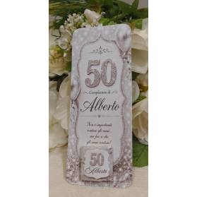 SEGNAPOSTO 50 ANNI UOMO CON CIOCCOLATINO ARGENTO